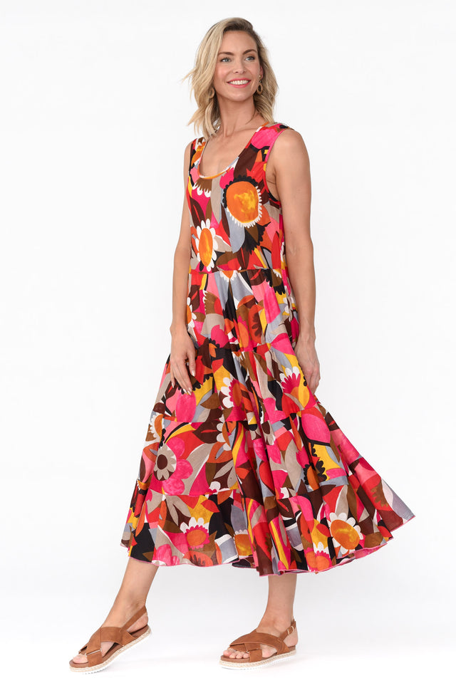 Daydream Pink Abstract Cotton Midi Dress