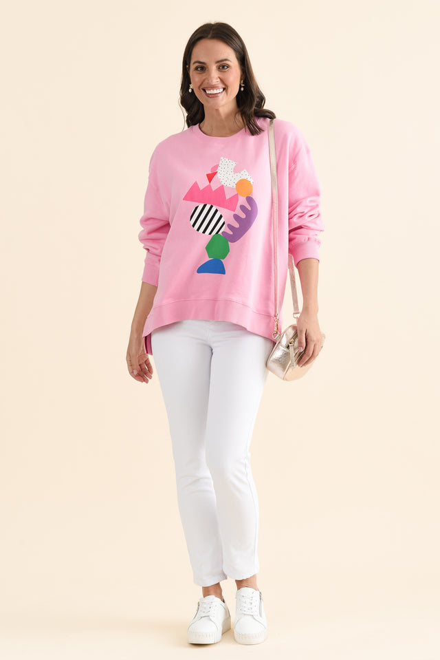 Deb McNaughton Pink Cotton Sweatshirt,brunette model,Full Outfit,alt text|model:MJ image 2