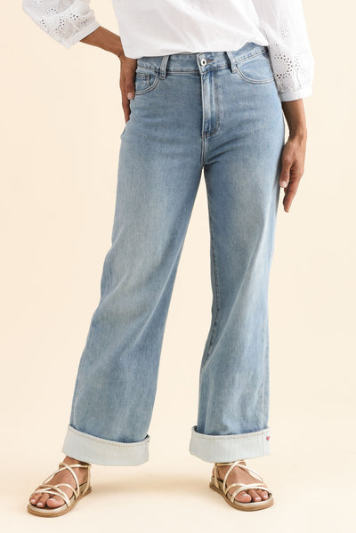 Deb Mid Blue Denim Wide Leg Jeans