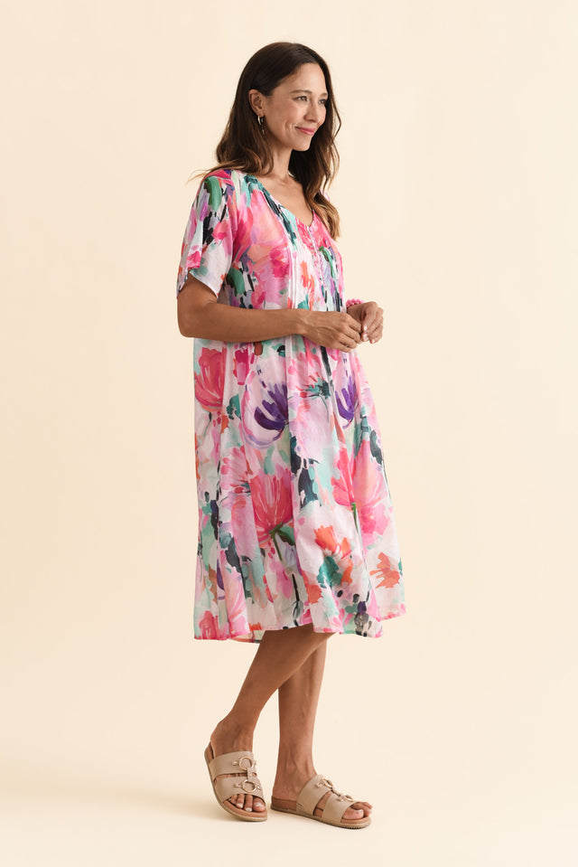 Debbie Pink Floral Pleated Dress,Brunette model,alt text|model:Cara image 5