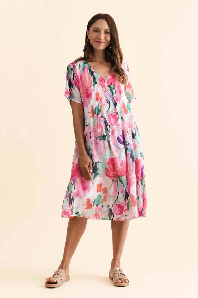 Debbie Pink Floral Pleated Dress,Brunette model,alt text|model:Cara image 8