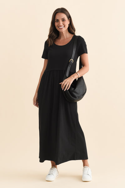 Deidra Black Cotton Pocket Dress