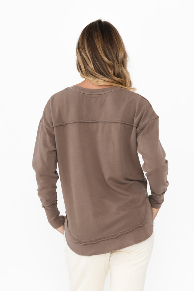 Delilah Mocha Cotton Crewneck Sweatshirt,Blonde model,alt text|model:Mollie image 6
