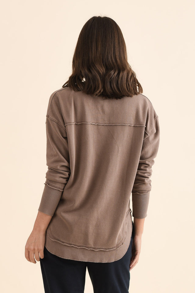 Delilah Mocha Cotton Crewneck Sweatshirt,Back,Brunette model,alt text|model:MJ image 5