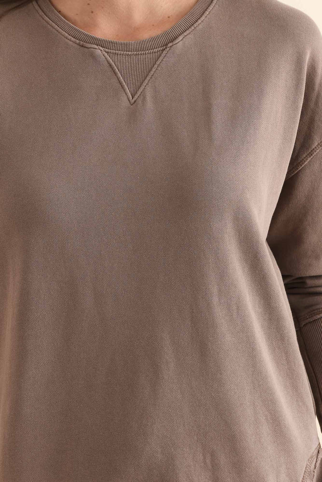 Delilah Mocha Cotton Crewneck Sweatshirt,Detail,Brunette model,alt text|model:MJ image 6
