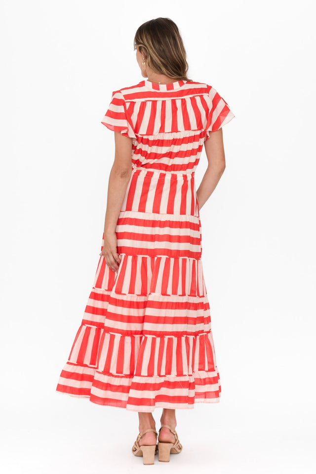 Delilah Red Stripe Cotton Tiered Dress,Brunette model,alt text|model:Johanna image 6