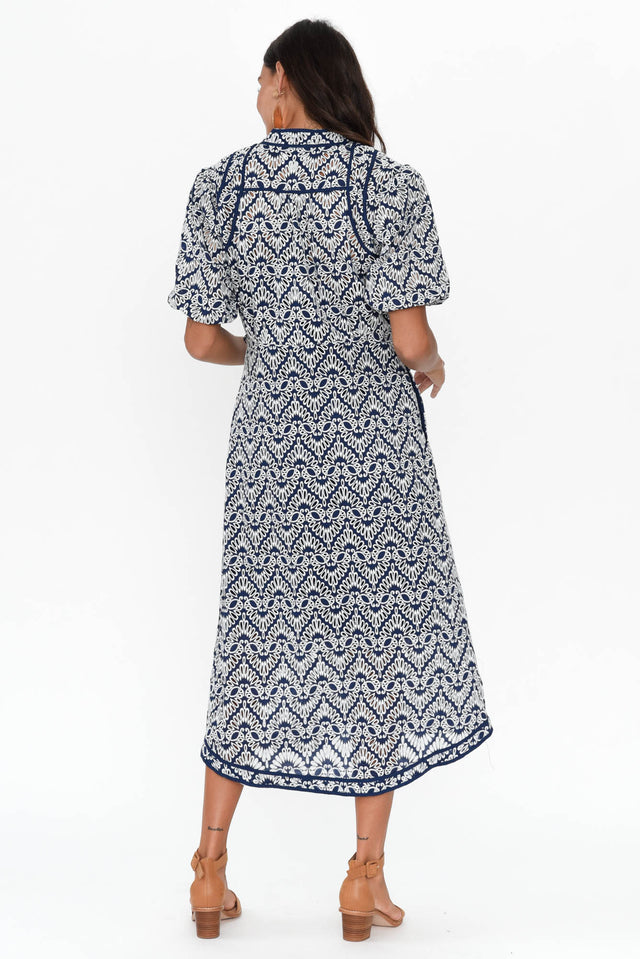 Delphine Navy Embroidered Cotton Tie Dress image 4