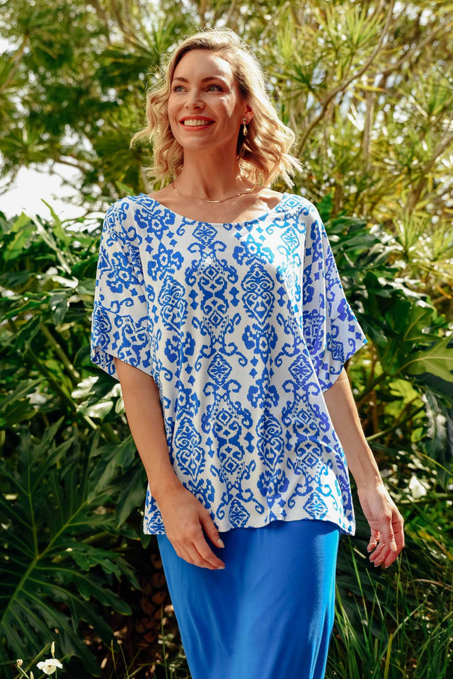 Demi Blue Ikat Bamboo Tee