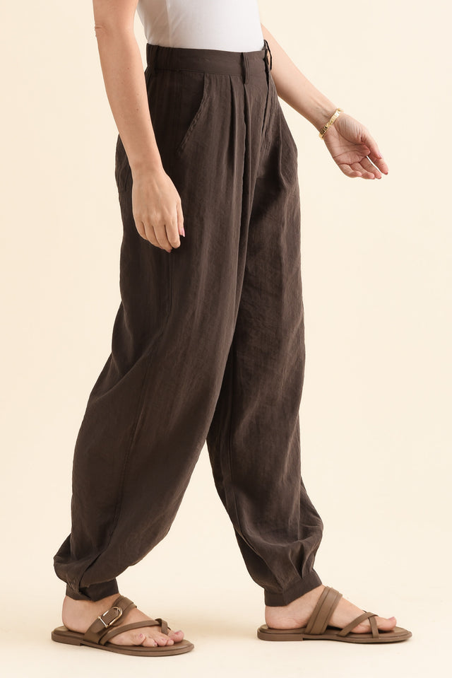 Demi Chocolate Pleated Pants,Full Body,Brunette model,alt text|model:MJ image 2