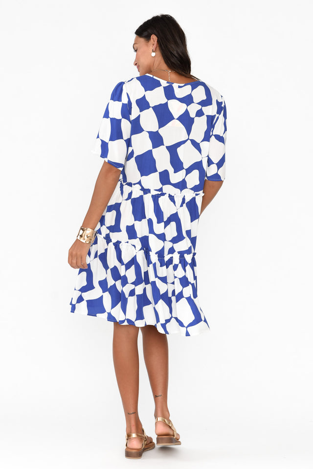 Denver Blue Abstract Tier Dress