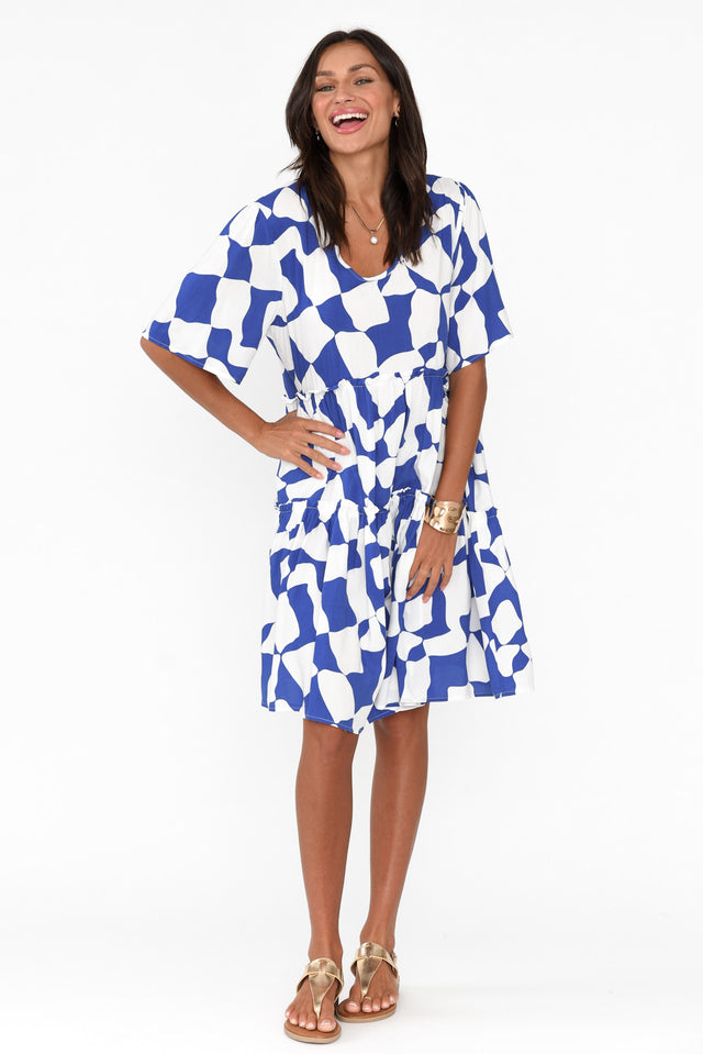 Denver Blue Abstract Tier Dress