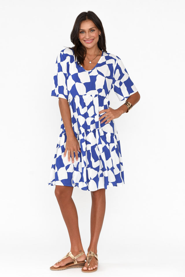 Denver Blue Abstract Tier Dress