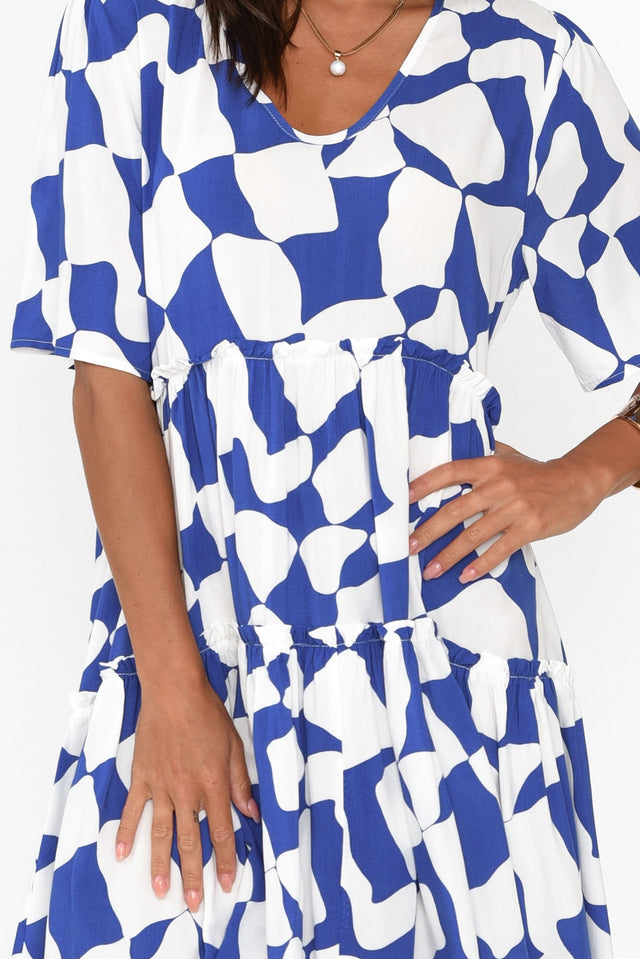 Denver Blue Abstract Tier Dress