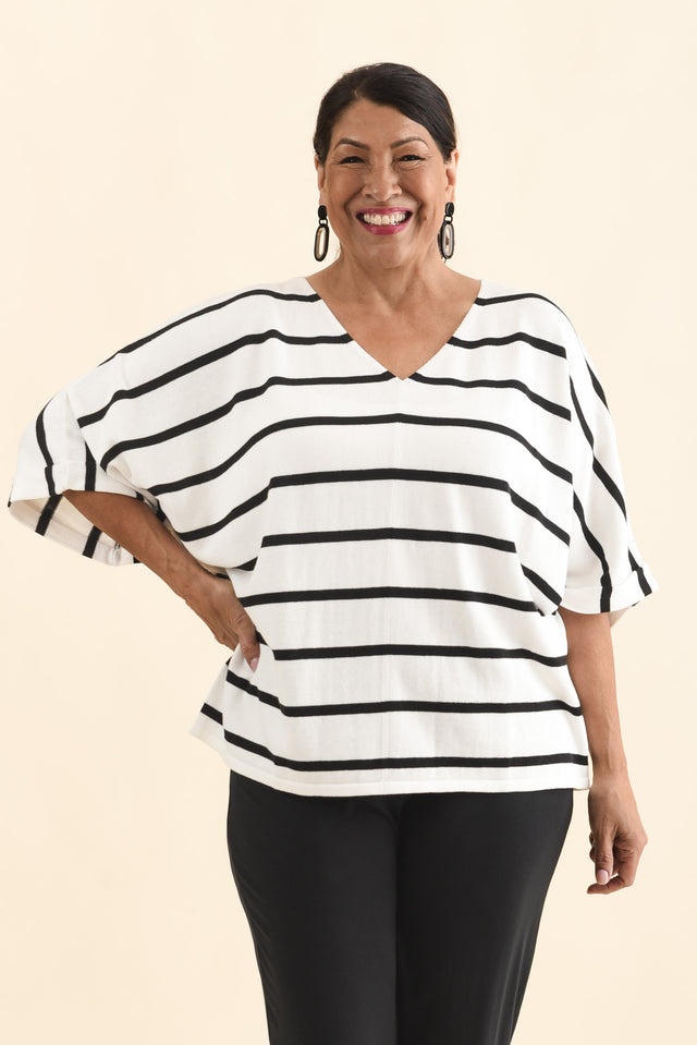 Derby White Stripe Cotton Blend Knit Top,Brunette model,alt text|model:Pilita image 9