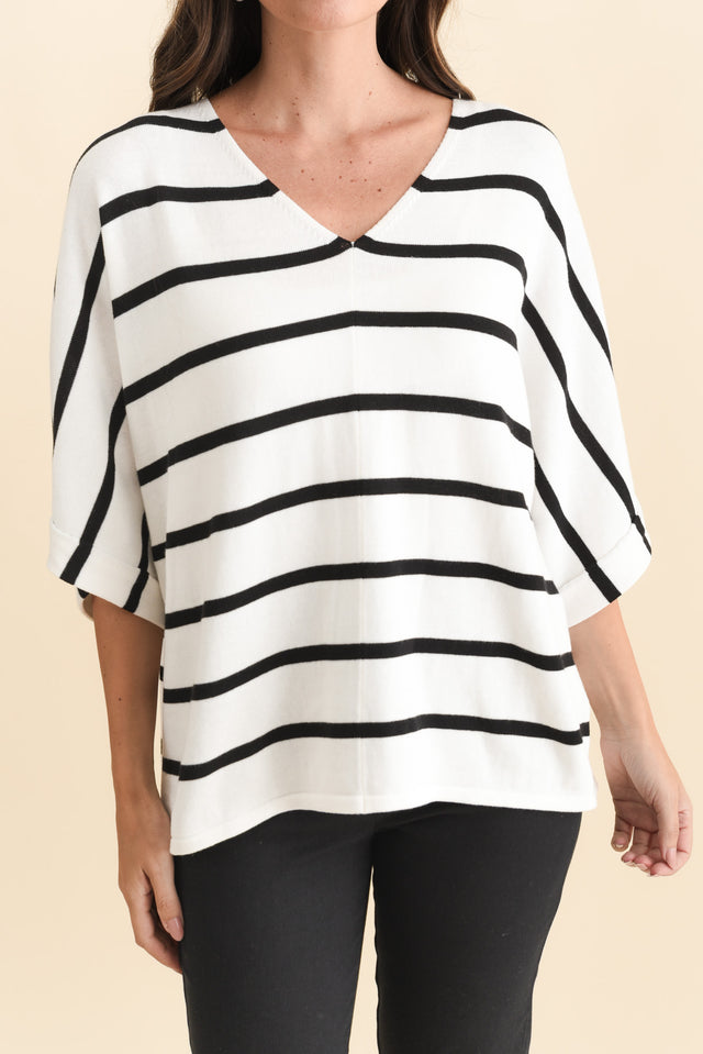 Derby White Stripe Cotton Blend Knit Top,Brunette model,alt text|model:MJ image 7