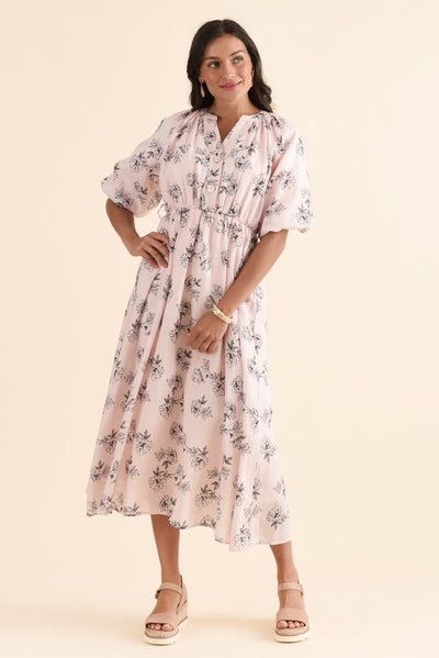 Destiny Pink Floral Linen Blend Dress