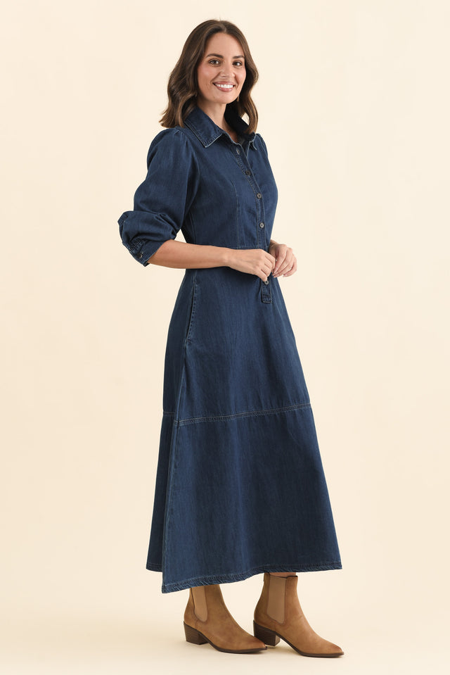 Detroit Dark Blue Denim Sleeved Dress image 4