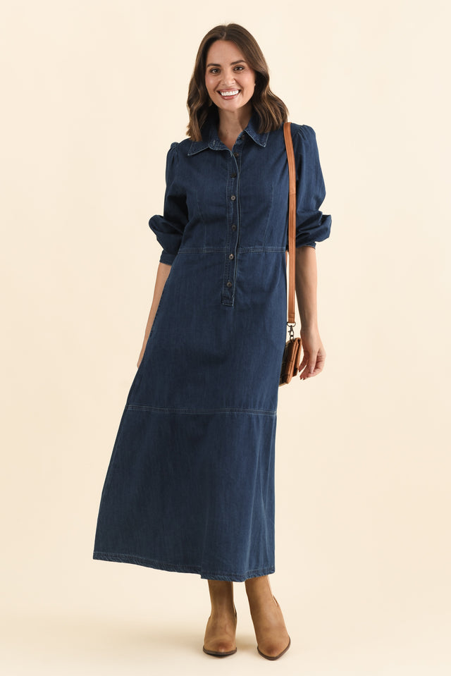 Detroit Dark Blue Denim Sleeved Dress