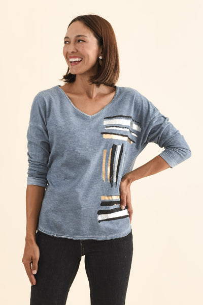 Devon Steel Brush Stroke Cotton Top