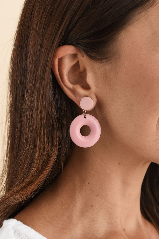 Dia Pink Circle Drop Earrings image 2