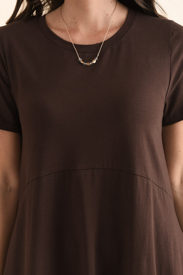 Diana Chocolate Cotton Pocket Dress,Detail,Brunette model,alt text|model:MJ image 5