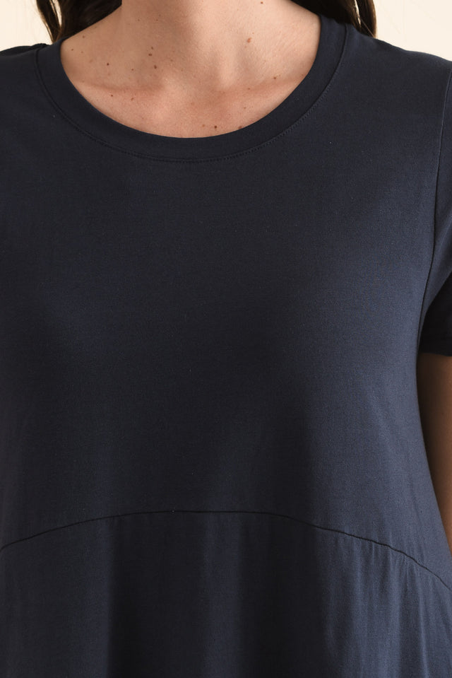 Diana Navy Cotton Pocket Dress,Detail,Brunette model,alt text|model:MJ image 5