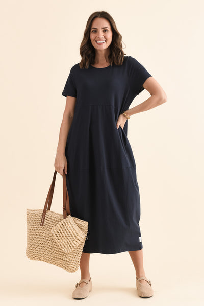 Diana Navy Cotton Pocket Dress