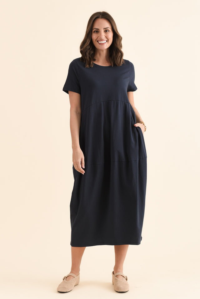 Diana Navy Cotton Pocket Dress,Full Body,Brunette model,alt text|model:MJ image 6