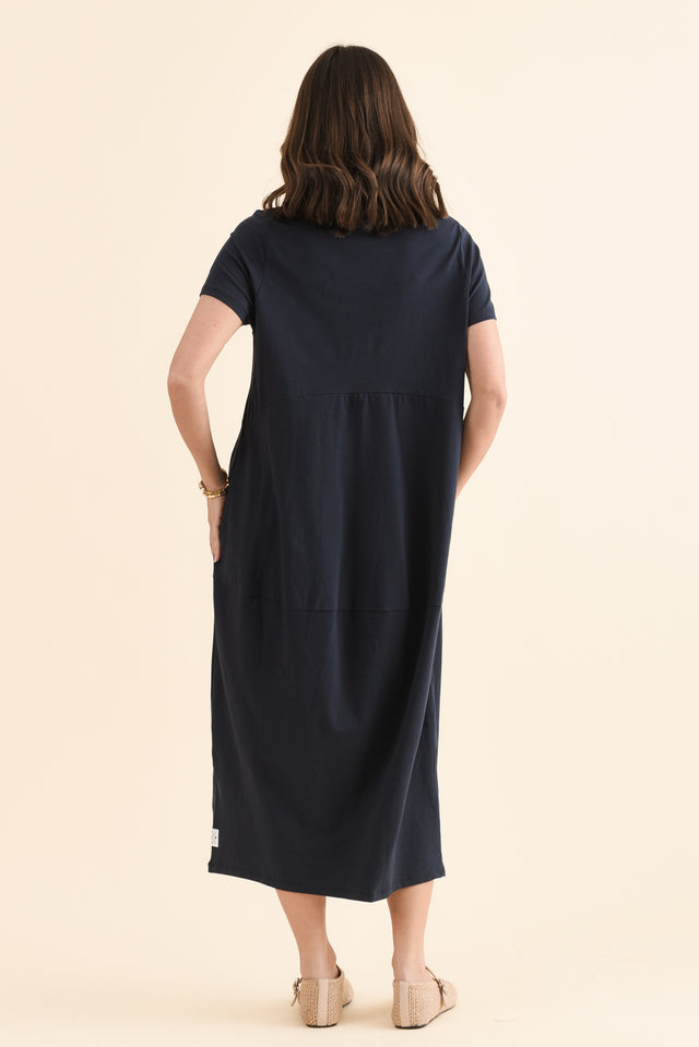 Diana Navy Cotton Pocket Dress,Back,Brunette model,alt text|model:MJ image 4