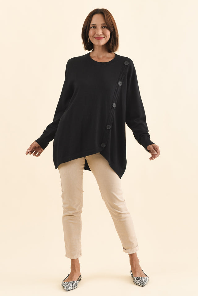 Dianne Black Button Knit Jumper,Brunette model,alt text|model:Cara image 3