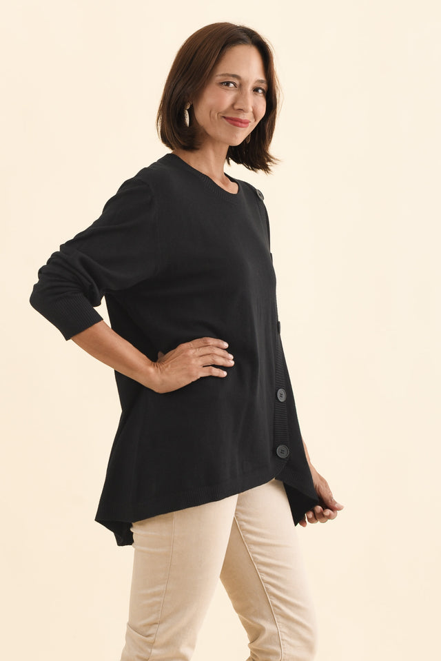 Dianne Black Button Knit Jumper,Brunette model,alt text|model:Cara image 4