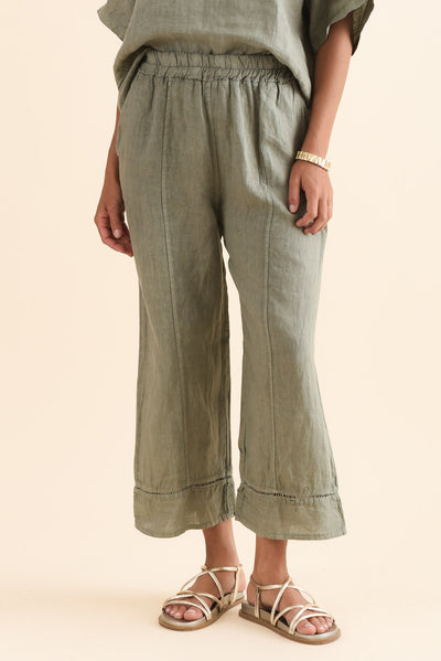 Dinah Khaki Linen Trim Pants