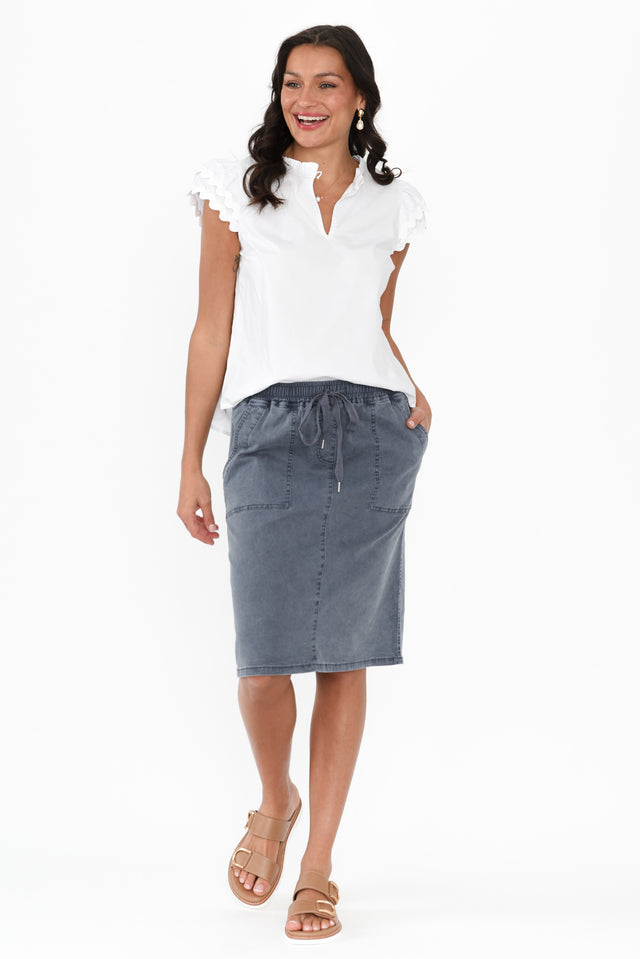Dinah Washed Blue Cotton Drawstring Skirt,Brunette model,alt text|model:Brontie image 3