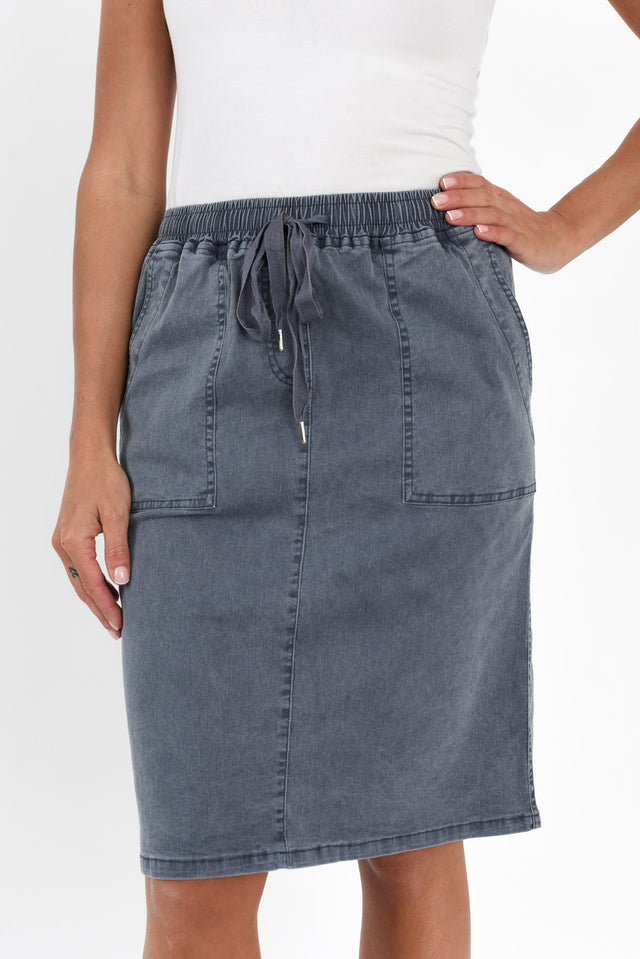 Dinah Washed Blue Cotton Drawstring Skirt,Brunette model,alt text|model:Brontie image 6