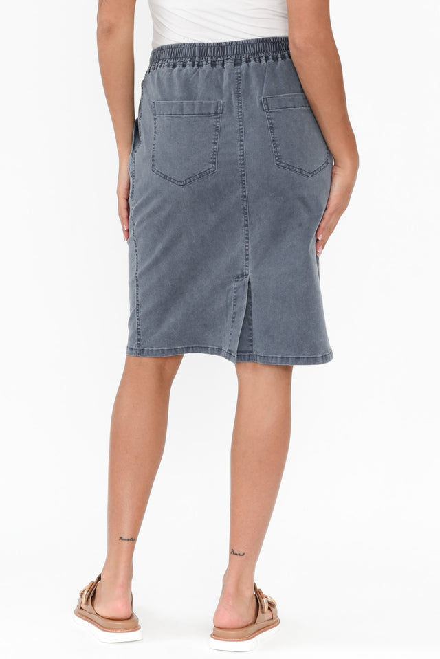 Dinah Washed Blue Cotton Drawstring Skirt,Brunette model,alt text|model:Brontie image 5