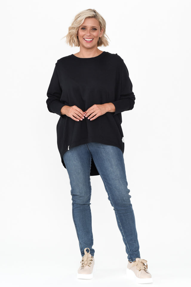 Divine Black Cotton Crew Sweatshirt,alt text|model:Brooke image 7
