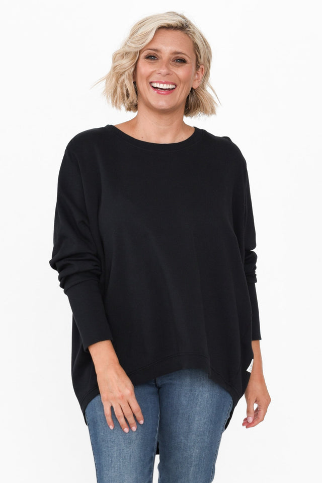 Divine Black Cotton Crew Sweatshirt,alt text|model:Brooke