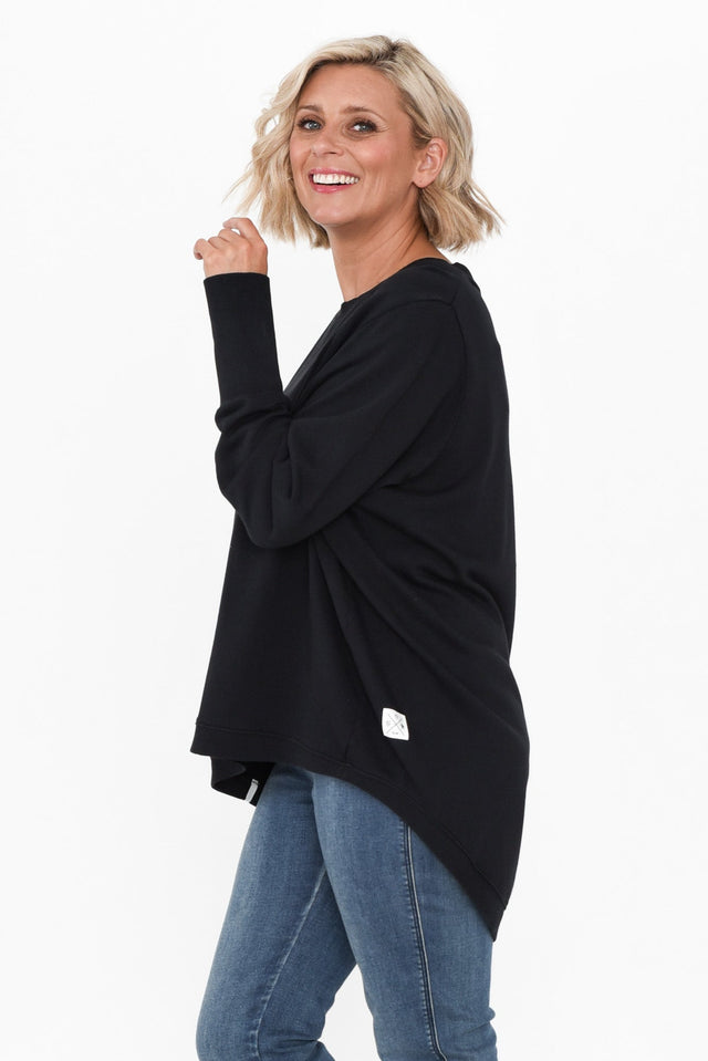 Divine Black Cotton Crew Sweatshirt,alt text|model:Brooke image 4