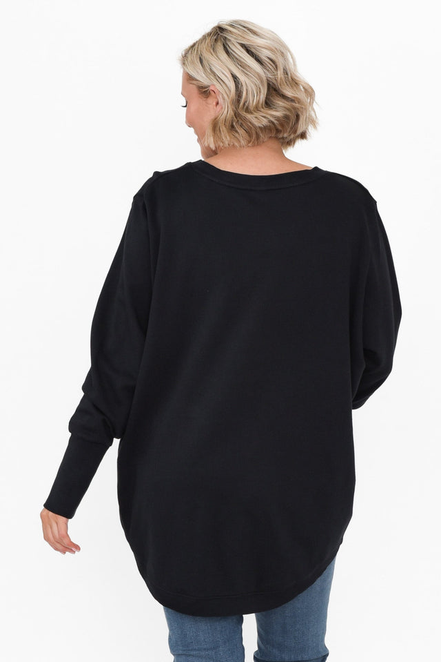 Divine Black Cotton Crew Sweatshirt,alt text|model:Brooke image 5