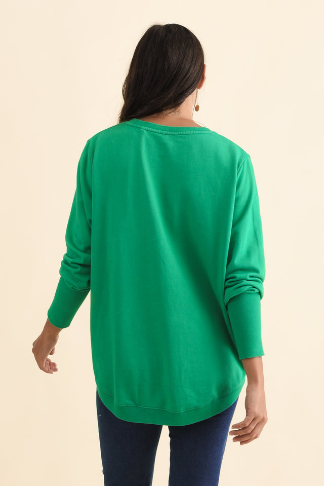 Divine Forest Green Cotton Crew Sweatshirt,Brunette model,alt text|model:Brontie image 5
