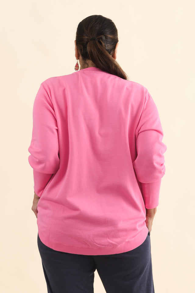 Divine Hot Pink Cotton Crew Sweatshirt,Brunette model,alt text|model:Pilita image 11