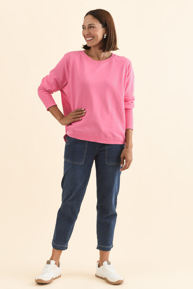 Divine Hot Pink Cotton Crew Sweatshirt,Brunette model,alt text|model:Cara image 7