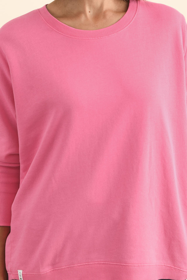 Divine Hot Pink Cotton Crew Sweatshirt,Brunette model,alt text|model:Cara image 6