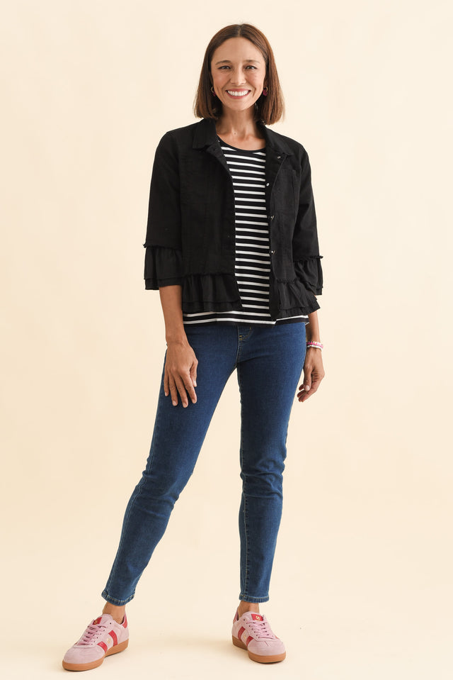 Dolores Black Cotton Frill Jacket,Brunette model,alt text|model:Cara image 7