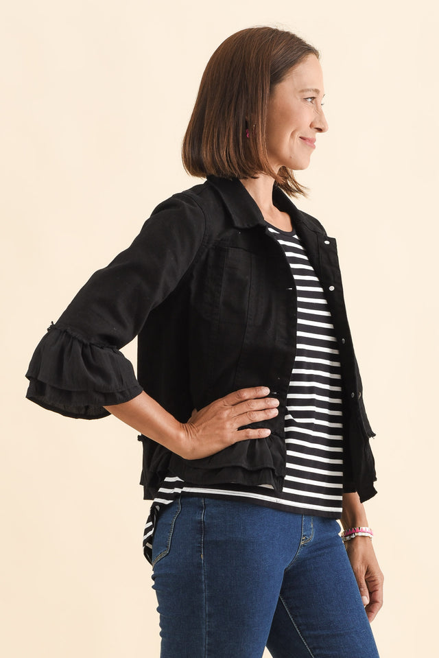 Dolores Black Cotton Frill Jacket,Brunette model,alt text|model:Cara image 4