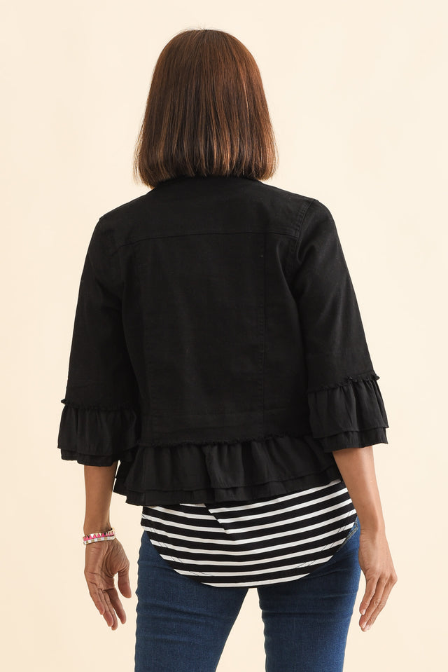 Dolores Black Cotton Frill Jacket,Brunette model,alt text|model:Cara image 5