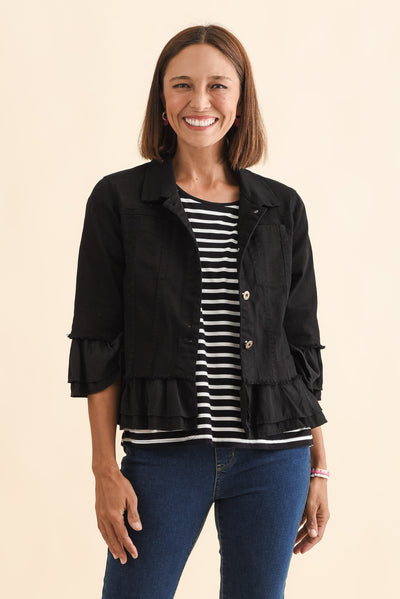 Dolores Black Cotton Frill Jacket