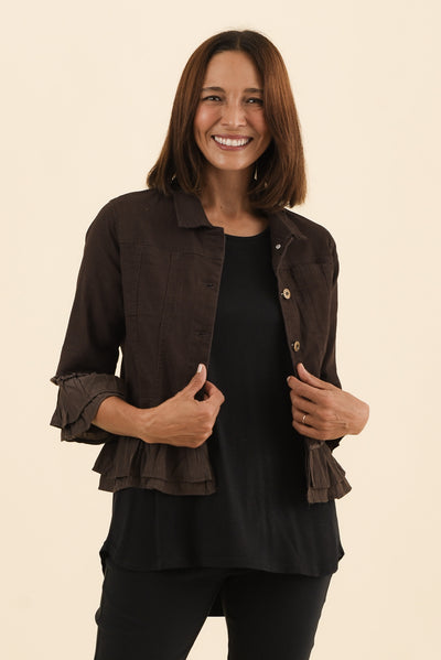 Dolores Chocolate Cotton Frill Jacket