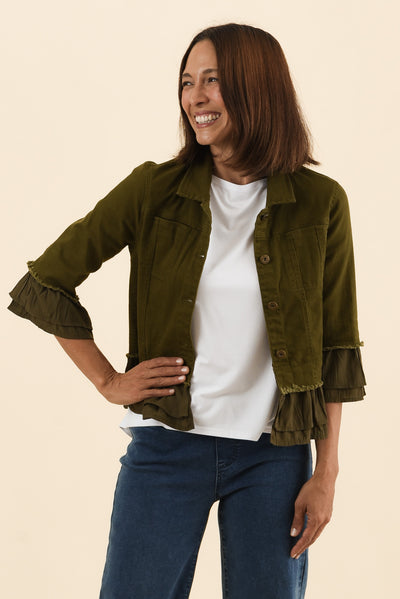 Dolores Khaki Cotton Frill Jacket