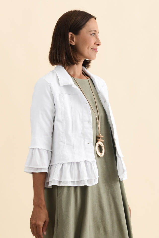 Dolores White Cotton Frill Jacket,Brunette model,alt text|model:Cara image 4